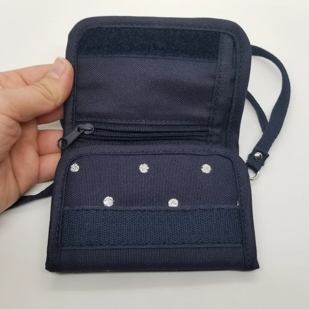 Gap Kids navy trifold wallet with sequin star and polka dots